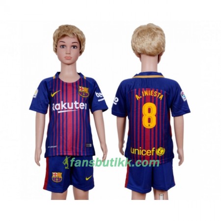 Fotballdrakt FC Barcelona Andrakt Iniesta 8 Barn Hjemmetrøye 2017-2018 Kortermet