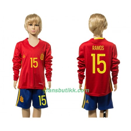 Fotballdrakt Spania Ramos 15 Barn Hjemmetrøye 2016 Langermet